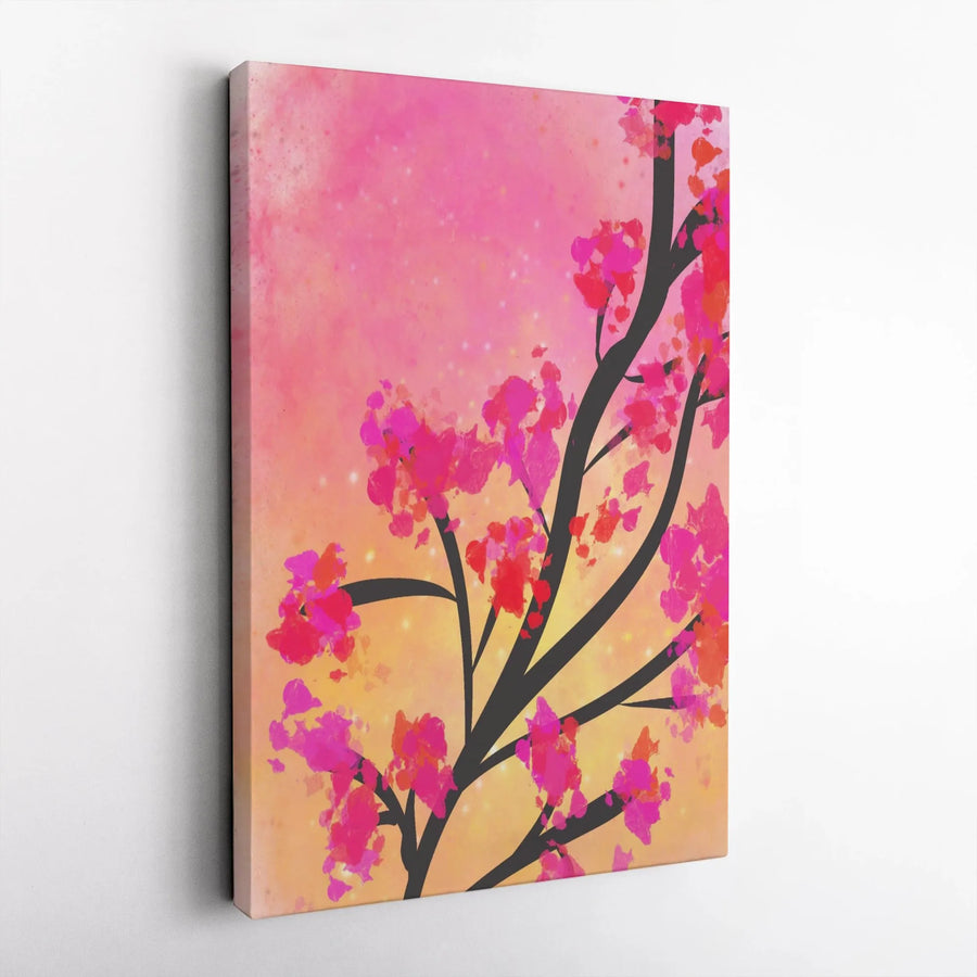 Abstract Cherry Blossom Canvas Wall Art | Pink and Gold Floral Painting | Gallery Quality 1.25-Inch Profile | Botanical Home Decor Gift