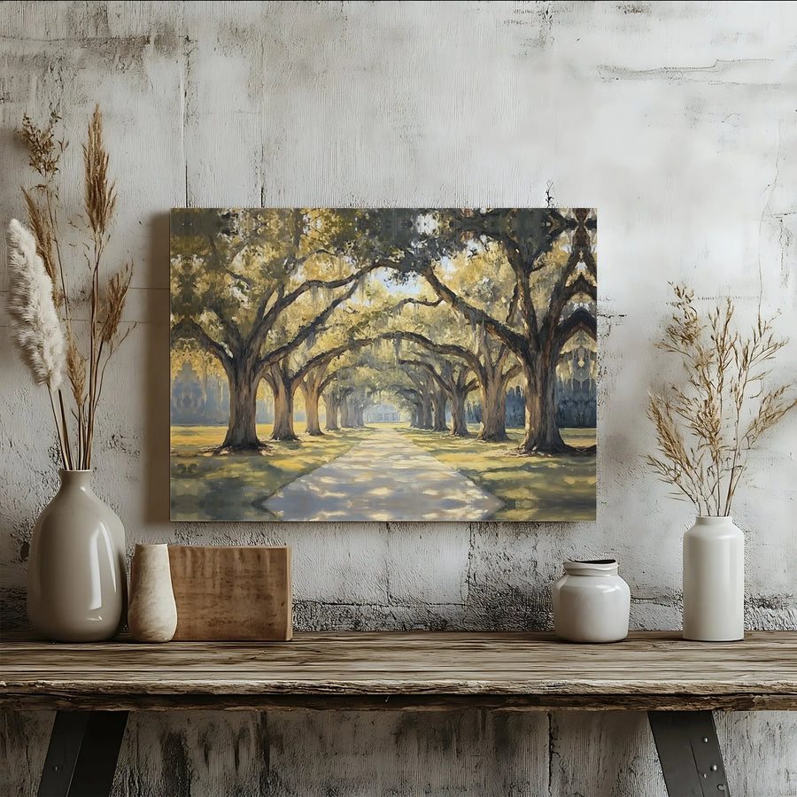 Southern Oak Tree Canvas Art | Spanish Moss Plantation Landscape | Premium Gallery Wrap Wall Decor | Living Room Home Office Gift