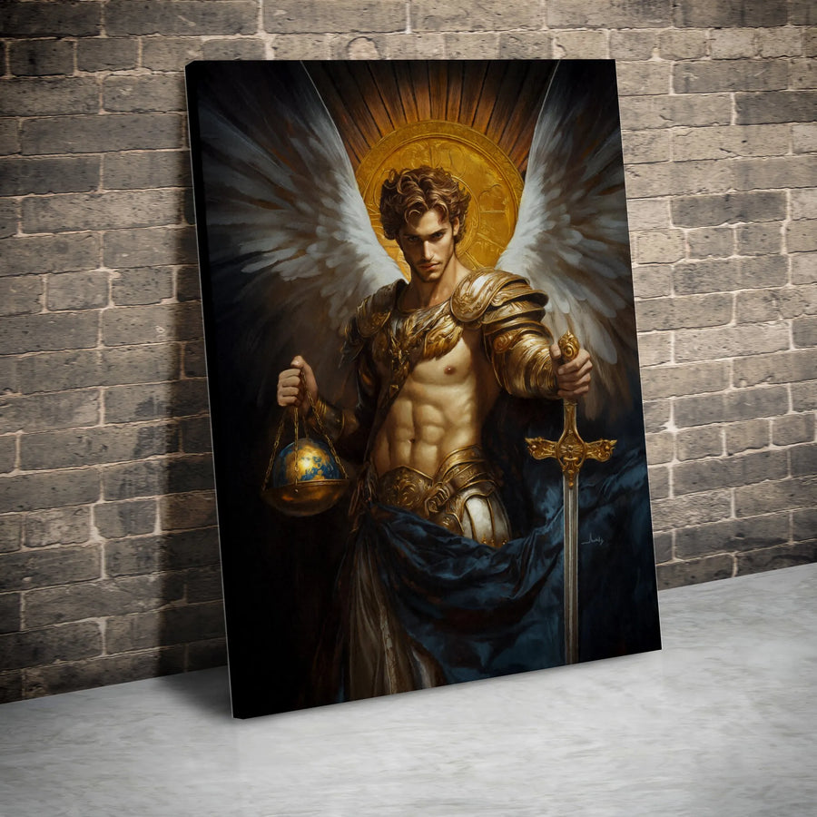 Archangel Michael Canvas Art | Religious Warrior Angel Wall Decor | Premium 1.25" Gallery Wrap | Spiritual Protection Gift for Home Office