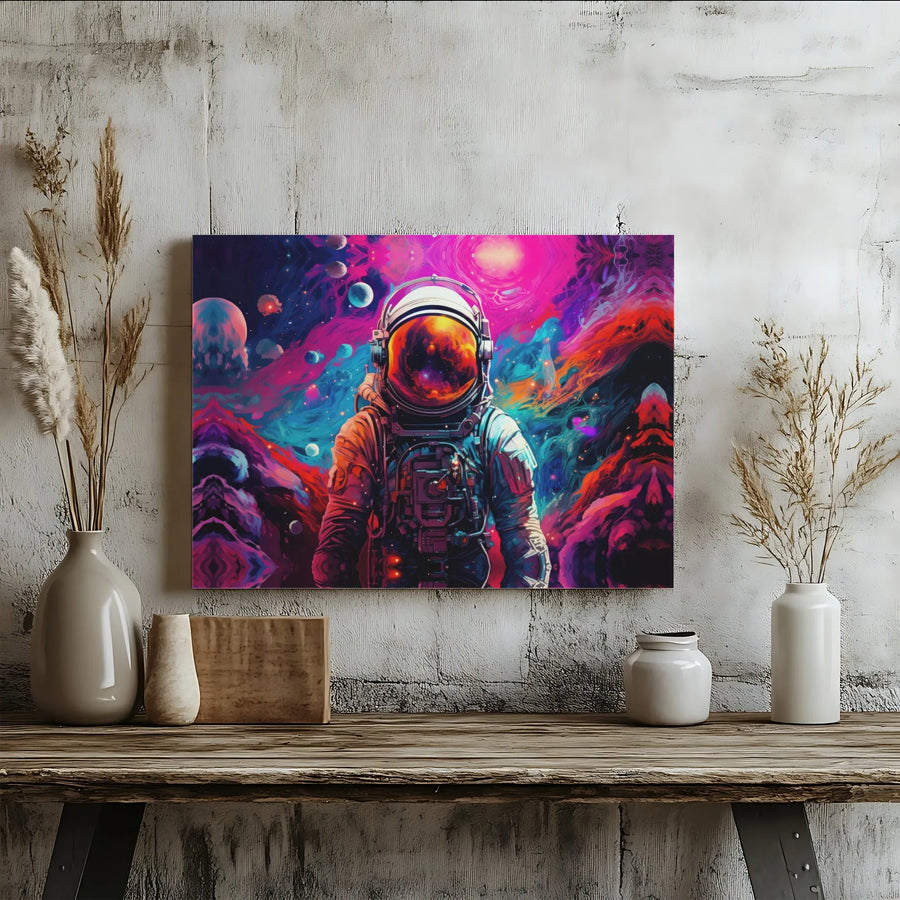 Astronaut Wall Art | Psychedelic Galaxy Space Canvas Print | Premium Fade-Resistant Gallery Wrap | Modern Home Decor Gift