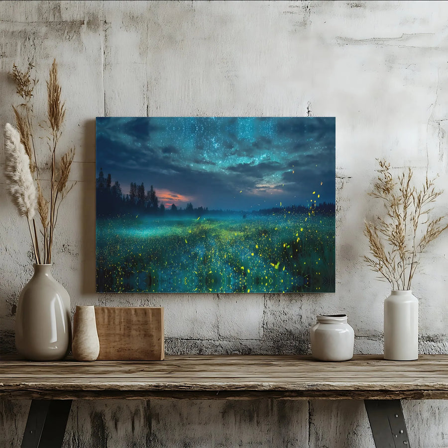 Firefly Meadow Canvas Wall Art | Mystical Night Sky Landscape Print | Premium 1.25" Gallery Wrap | Nature Home Decor Gift