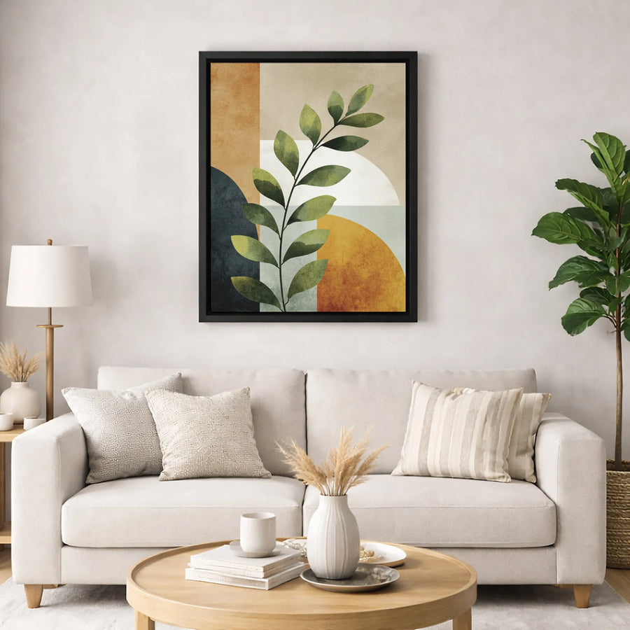 Mid Century Modern Wall Art | Abstract Botanical Leaf Print | Premium Gallery Wrapped Canvas | Minimalist Earth Tone Home Decor Gift