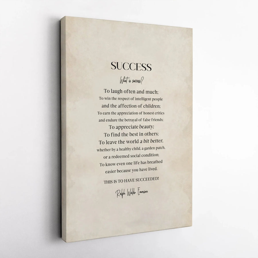 Ralph Waldo Emerson Quote Canvas | Success Definition Wall Art | Premium Gallery Wrapped Print | Inspirational Office Decor Gift