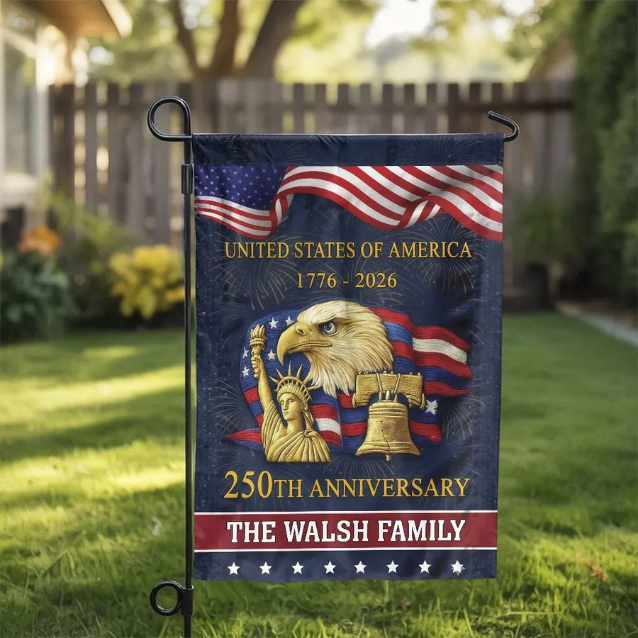 USA 250th Anniversary Garden Flag | Patriotic Eagle & Liberty Bell | Double-Sided Weatherproof Fabric | Collector's Semiquincentennial Gift