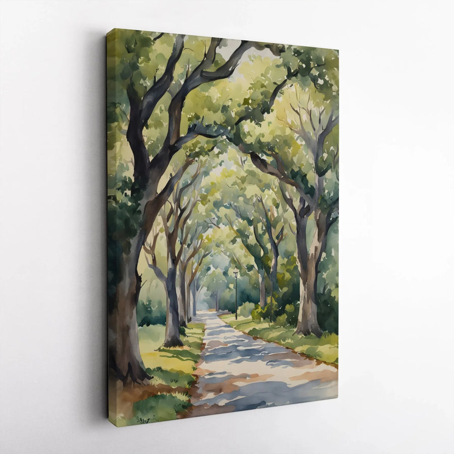 Sunlit Tree Path Canvas Print | Forest Landscape Wall Art | Premium Fade-Resistant Gallery Wrap | Serene Nature Home Decor Gift