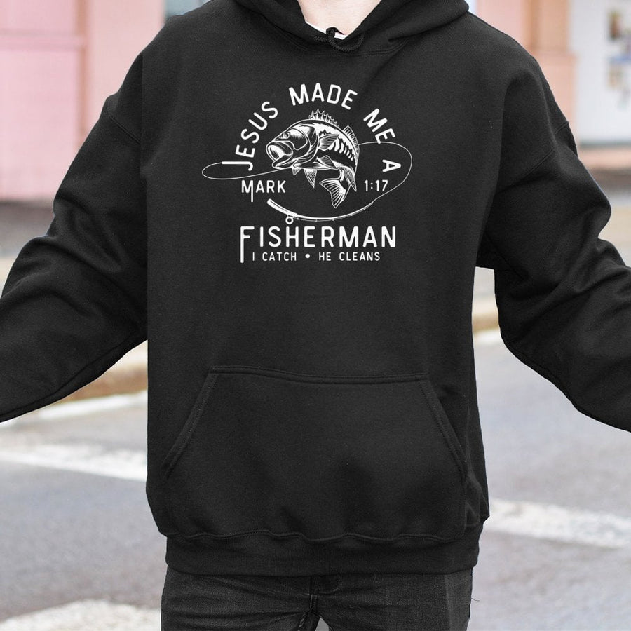Jesus Made Me A Fisherman Hoodie | Mark 1:17 Bible Verse Graphic | Premium Cotton Blend | Christian Gift For Men And Women