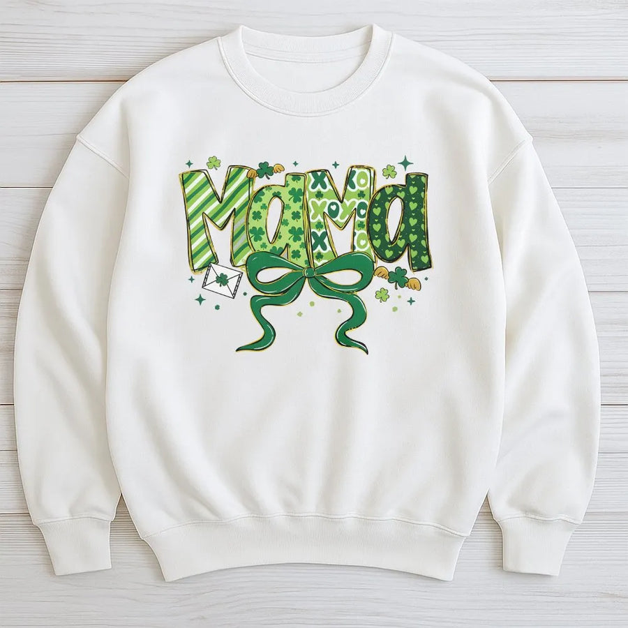 Mama St. Patrick's Day Sweatshirt | Green Clover Pattern Graphic | Soft Cotton Blend Unisex Pullover | Lucky Mom Holiday Gift