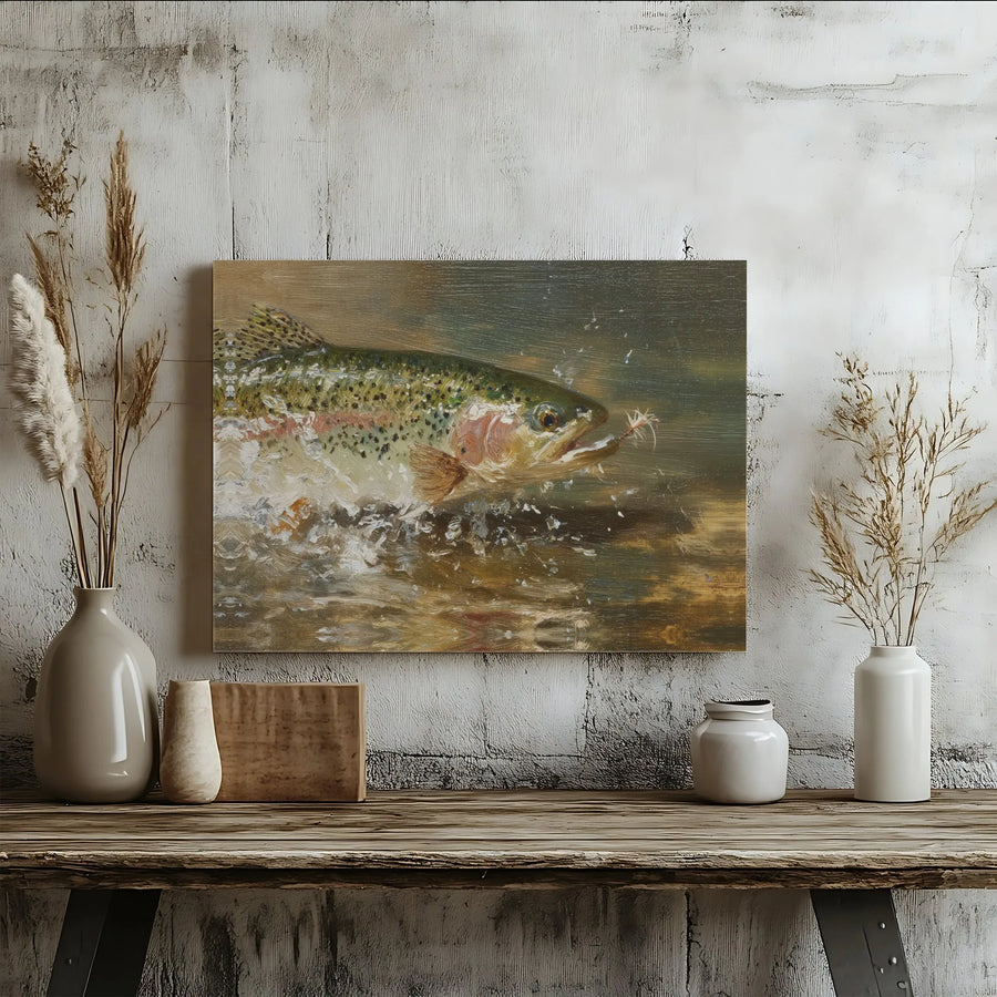 Rainbow Trout Fly Fishing Canvas | Jumping Fish Action Wall Art | Premium 1.25-inch Gallery Wrap | Gift for Fisherman & Outdoorsman Decor