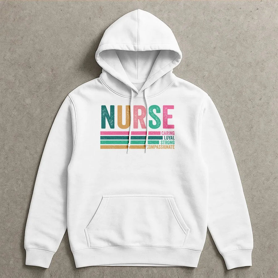 Nurse Hoodie | Retro Colorful Graphic with Inspirational Words | Premium Cotton Blend | Gift for Nurses, RN, and Nursing Students