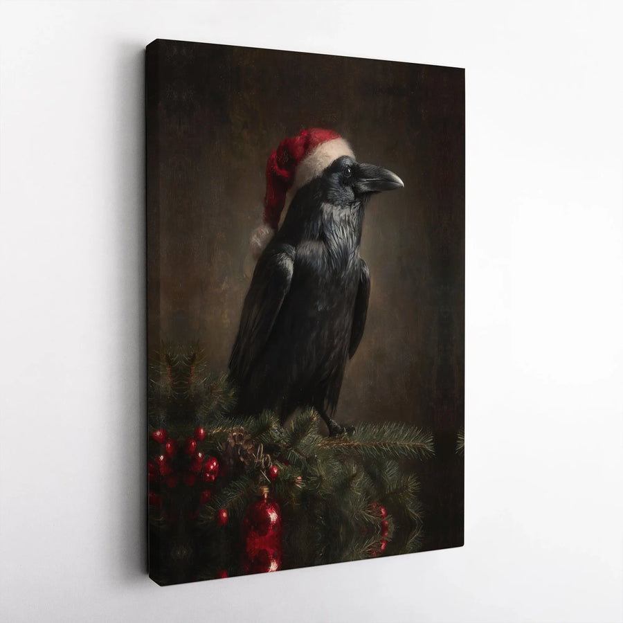 Gothic Christmas Raven Wall Art | Dark Academia Holiday Decor | Premium Fade-Resistant Canvas | Unique Winter Bird Gift for Crow Lovers
