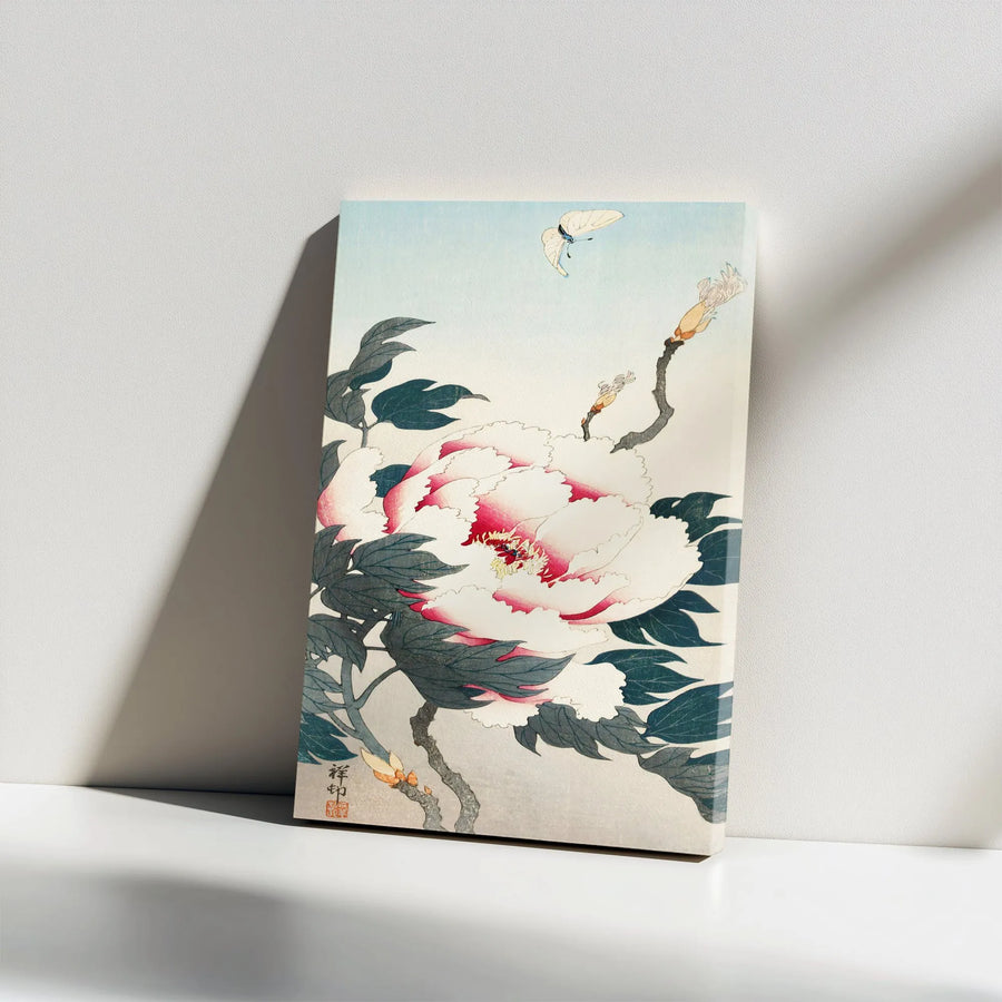 Japanese Peony and Butterfly Canvas Art | Ukiyo-e Floral Wall Decor | Premium Gallery Wrap Print | Elegant Home and Office Gift