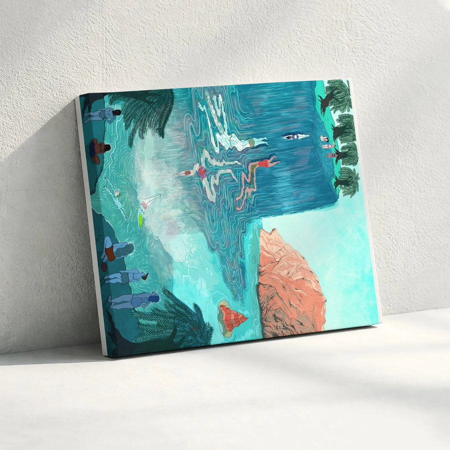 Abstract Swimmers Canvas Wall Art | Modern Illustrative Water Reflection | Premium Fade-Resistant Print | Contemporary Home Decor Gift