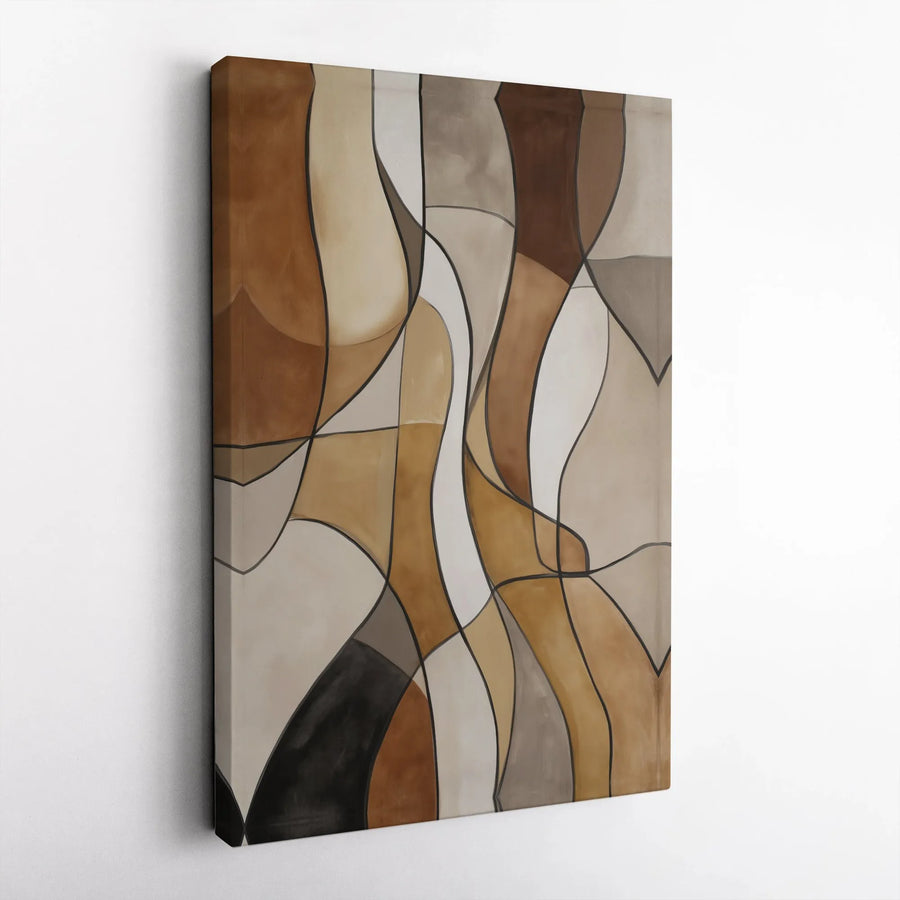 Abstract Canvas Wall Art | Mid Century Modern Neutral Earth Tones | Premium Gallery Wrapped Print | Minimalist Living Room Office Decor Gift