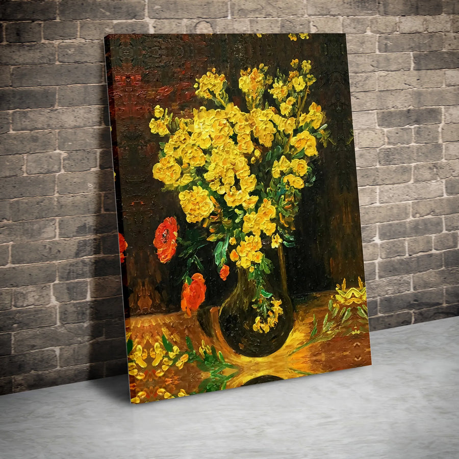Yellow Flower Bouquet Canvas Print | Van Gogh Inspired Floral Art | Premium 1.25 Inch Gallery Wrap | Elegant Home Wall Decor Gift