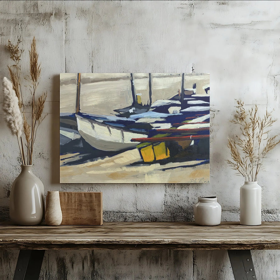 Abstract Sailboat Canvas Print | Impressionist Coastal Harbor Scene | Premium Gallery Wrapped Art | Nautical Beach House Decor Gift