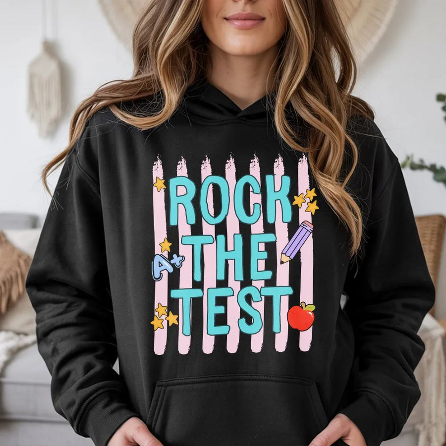 Rock The Test Shirt | Teacher Testing Day Graphic Tee | Soft Cotton Unisex Top | Motivational Gift for Students & Educators