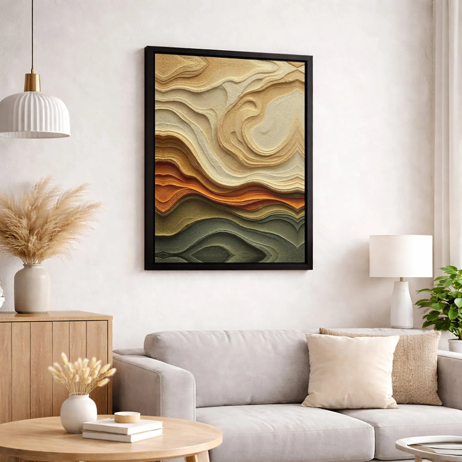 Abstract Wavy Wall Art | Earth Tone Sandstone Layers | 1.25-Inch Gallery-Wrapped Canvas | Modern Minimalist Home Decor Gift