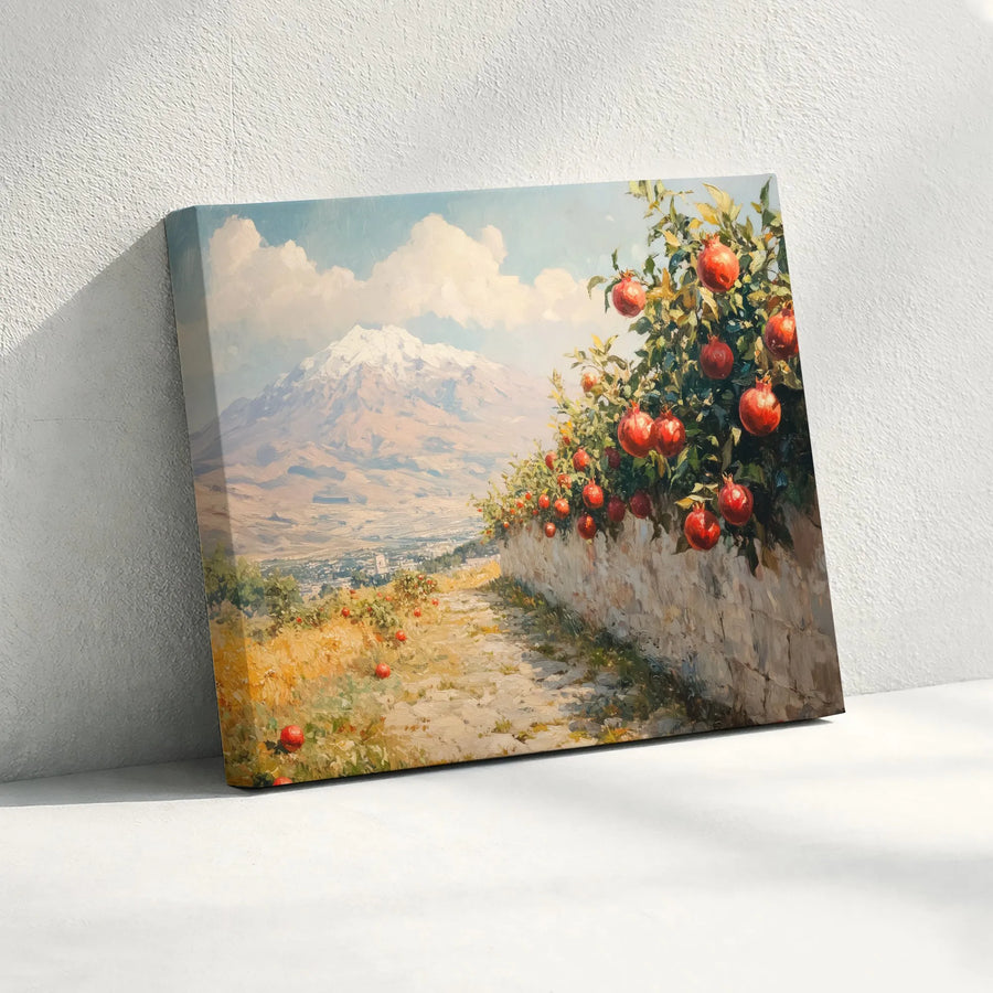 Mount Ararat Landscape Canvas | Pomegranate Tree Art Print | Premium 1.25-Inch Gallery Wrap | Armenia Heritage Wall Decor Gift