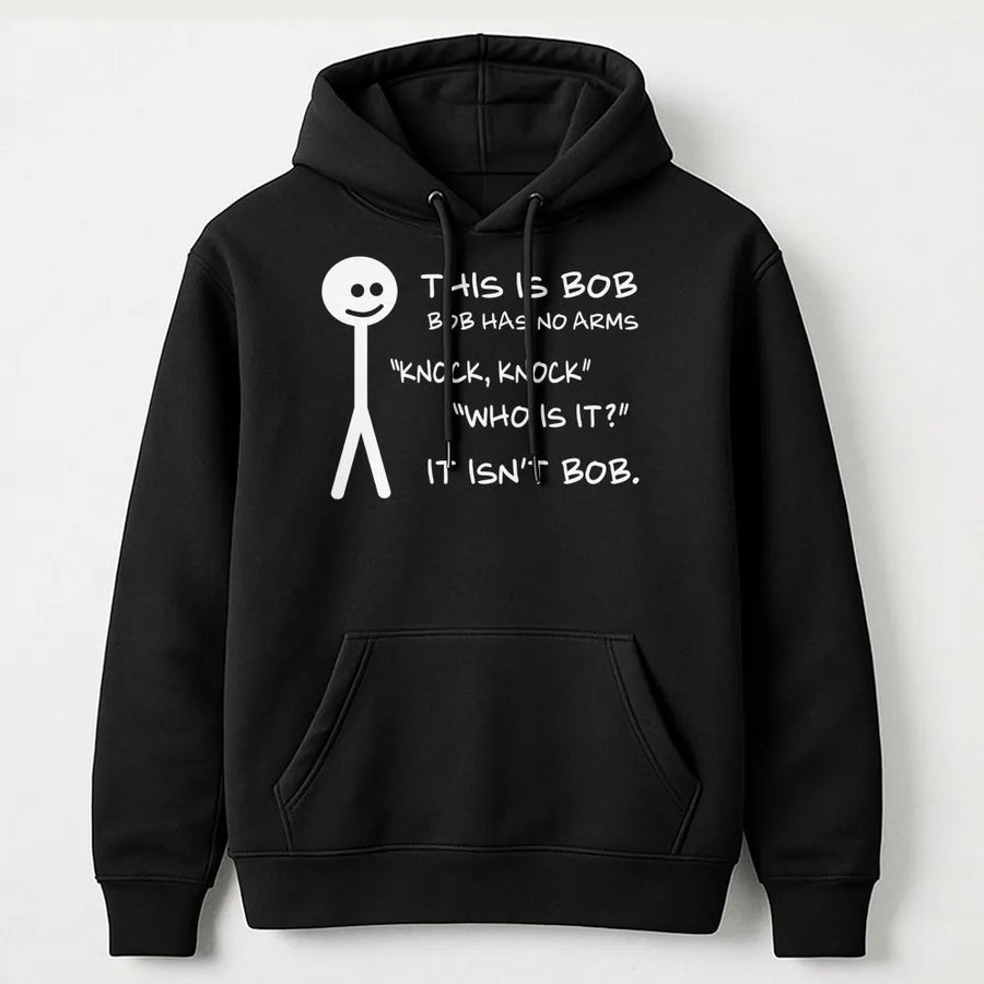 Funny Stick Figure Hoodie | This Is Bob Knock Knock Joke Graphic | Premium Cotton Blend Sweatshirt | Sarcastic Humor Gift For Men Women