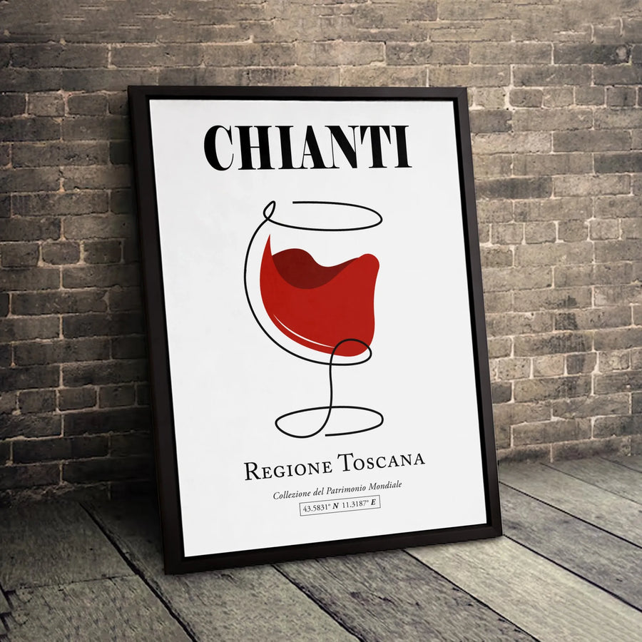 Chianti Wine Wall Art | Minimalist Red Wine Glass Line Drawing | Premium Gallery Wrapped Canvas | Italy Kitchen Decor Gift for Wine Lovers