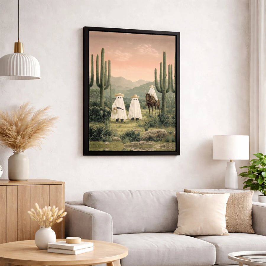 Ghost Cowboy Western Canvas Art | Spooky Desert Surrealist Decor | Premium Fade-Resistant Gallery Print | Unique Southwestern Home Wall Decor Gift