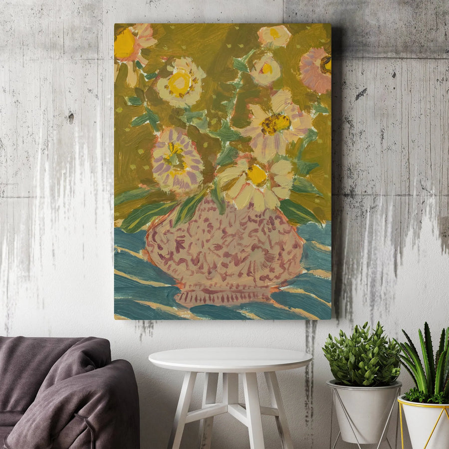 Vintage Floral Vertical Canvas | Impressionist Potted Flower Painting | Premium Gallery Wrap Wall Art | Boho Chic Home Decor Gift