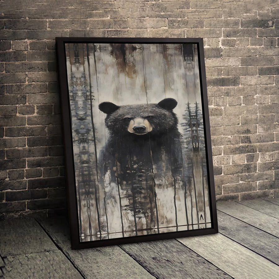 Rustic Black Bear Canvas Wall Art | Abstract Forest Portrait | Gallery Wrap 1.25" Profile | Wildlife Lodge Decor & Nature Lover Gift