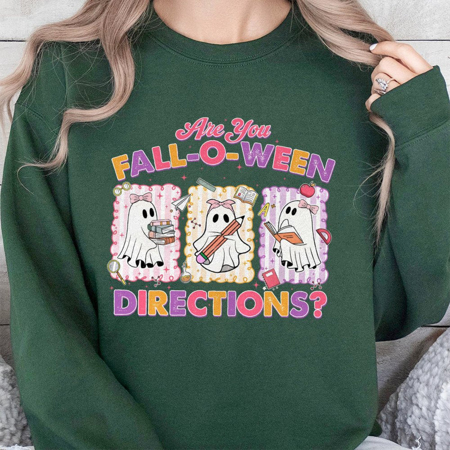 Teacher Halloween Sweatshirt | Retro Ghost School Supplies Graphic | Soft Cotton-Poly Blend | Cute Spooky Fall Gift For Teachers