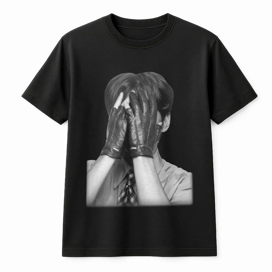 Gloved Hands Photo T-Shirt | Moody Black and White Artistic Print | Premium Soft Cotton | Unisex Indie Fashion Streetwear Gift