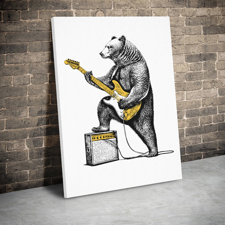 Rock Star Bear Playing Electric Guitar Canvas | Musician Animal Wall Art | Premium Gallery Wrapped Print | Music Room Decor Gift