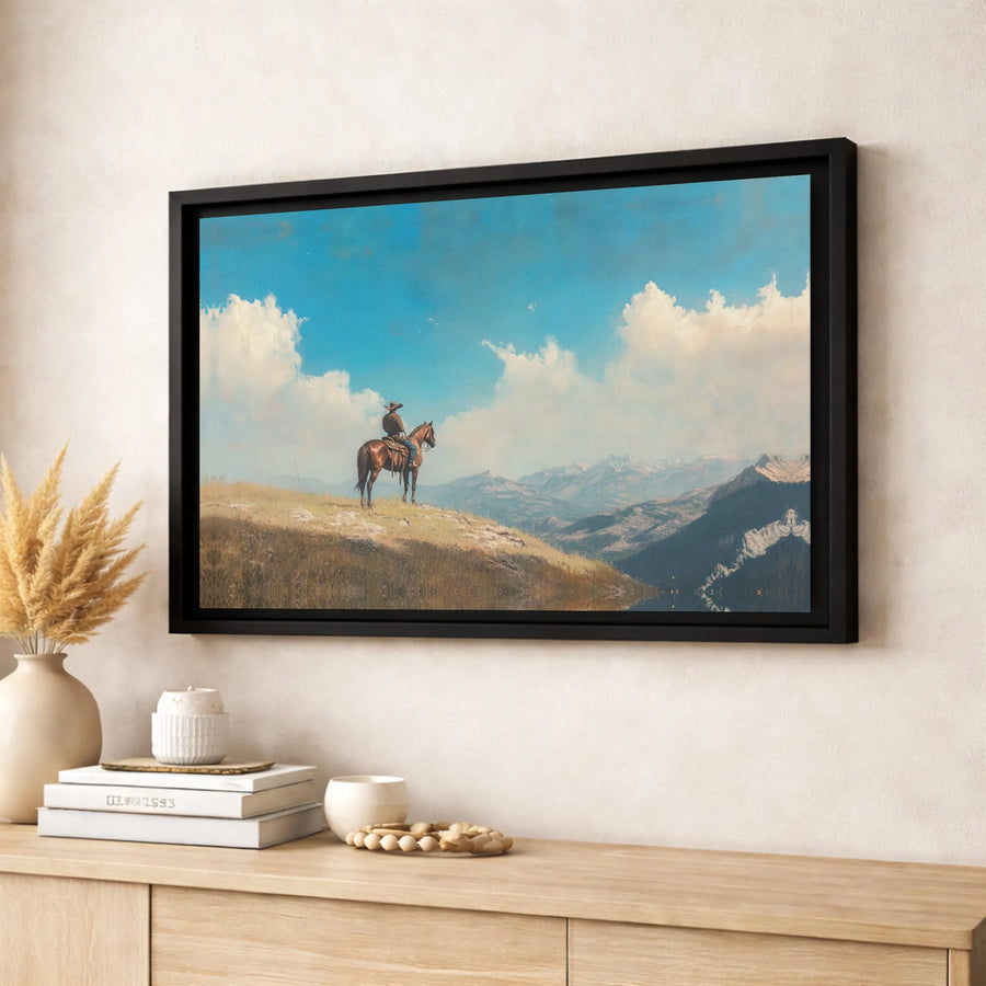 Western Cowboy Canvas Print | Mountain Landscape Wall Art | Gallery Quality Home Decor | Gift for Horse Lovers