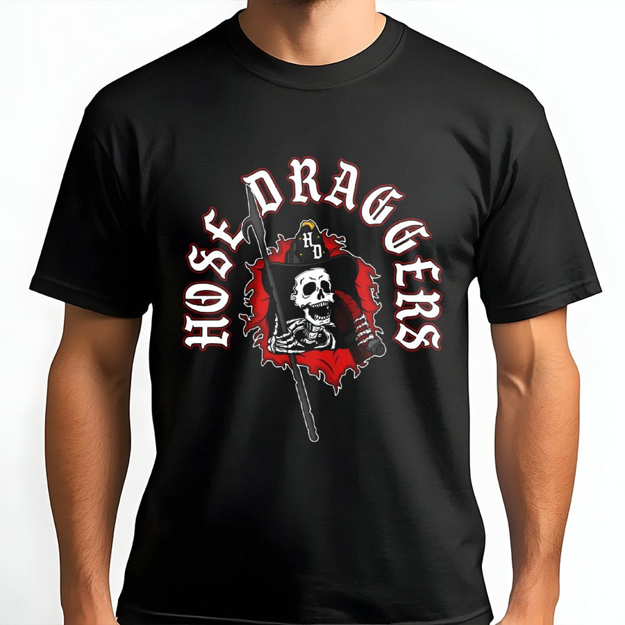 Hose Draggers Firefighter T-Shirt | Vintage Skull Fire Dept Graphic | Premium Cotton Unisex Tee | Gift for Fireman and First Responder
