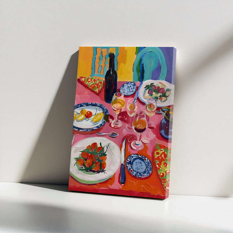 Colorful Still Life Canvas Print | Fauvist Dinner Table Artwork | 1.25-Inch Gallery Wrap | Modern Kitchen Wall Decor for Dining Room