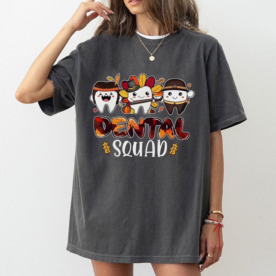 Dental Squad Thanksgiving T-Shirt | Cute Fall Teeth Design | 100% Cotton Premium Quality | Gift for Dentist and Dental Hygienist