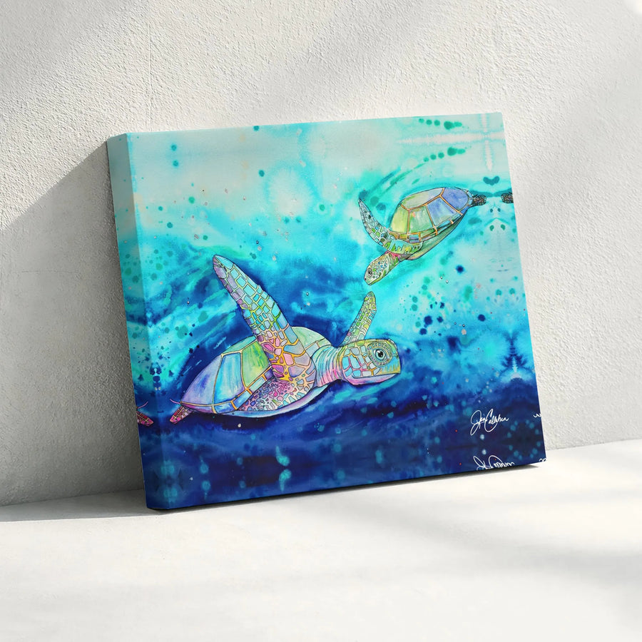 Sea Turtle Canvas Wall Art | Colorful Watercolor Ocean Painting | Premium Gallery Wrapped Canvas | Coastal Home Decor Gift