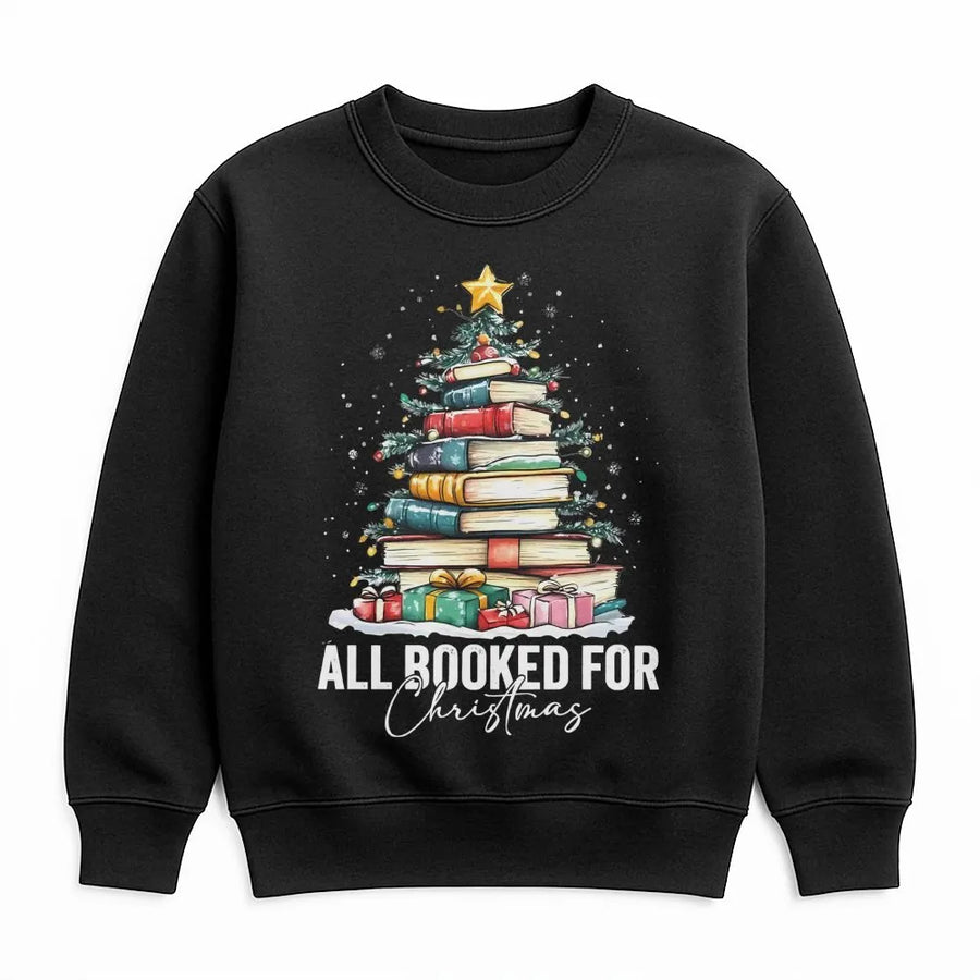 All Booked For Christmas Sweatshirt | Book Tree Graphic Design | Premium Cotton Blend | Gift For Book Lovers, Librarians, Readers