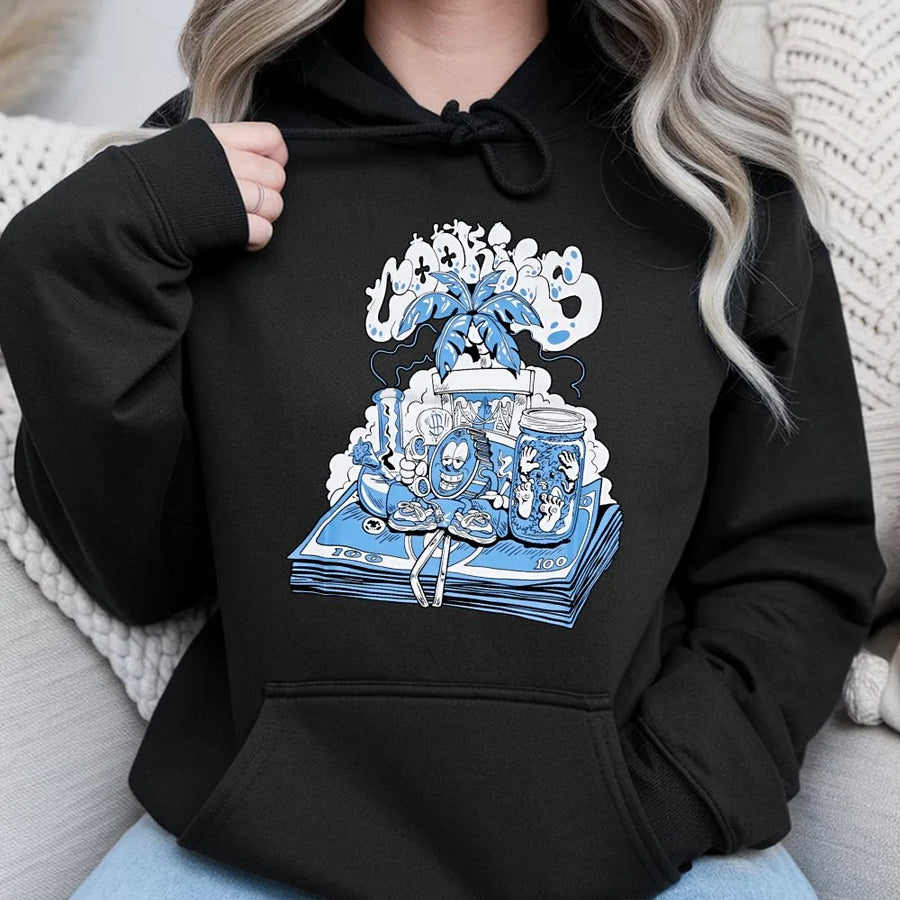 Streetwear Graphic Hoodie | Blue Money Stack Design | Premium Cotton Blend | Unisex Urban Apparel Gift for Him