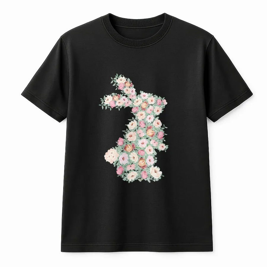Floral Bunny T-Shirt | Botanical Rabbit Graphic Easter Gift | Soft Premium Cotton Tee | Spring Nature Lover Apparel