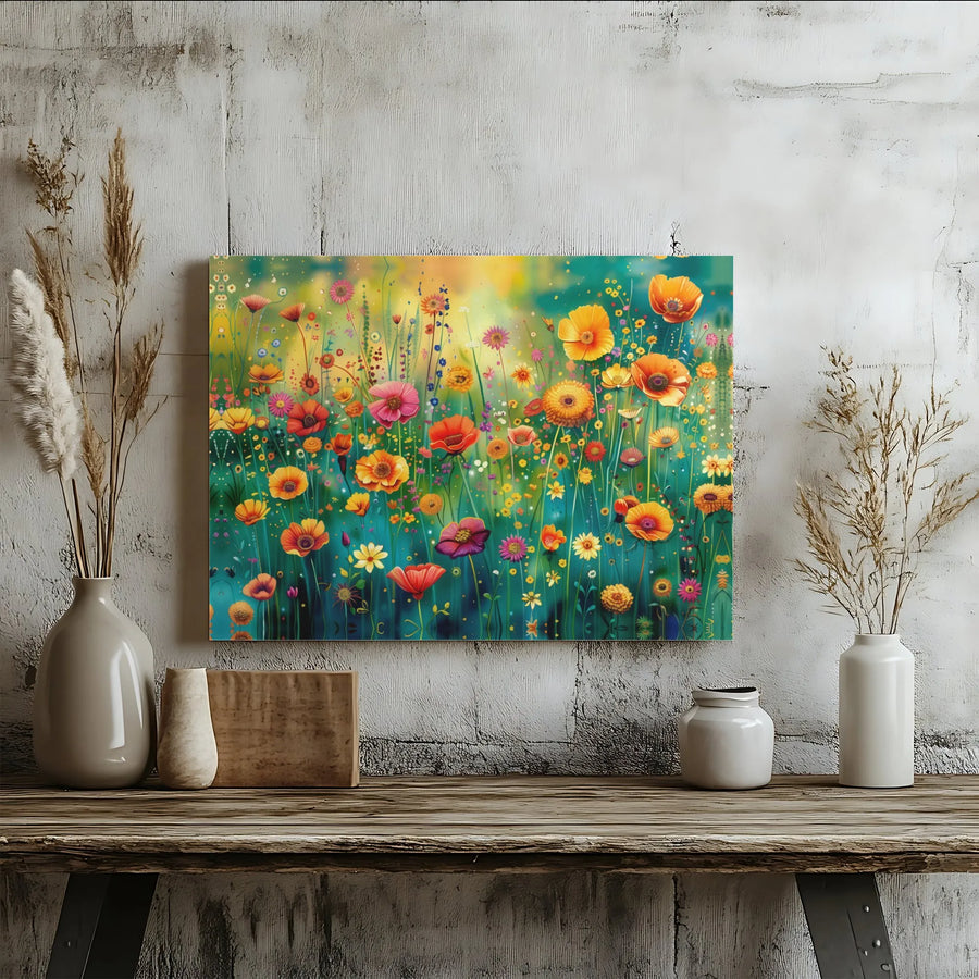 Wildflower Meadow Canvas Wall Art | Vibrant Botanical Floral Landscape | Premium Fade-Resistant Gallery Print | Modern Home Decor Gift