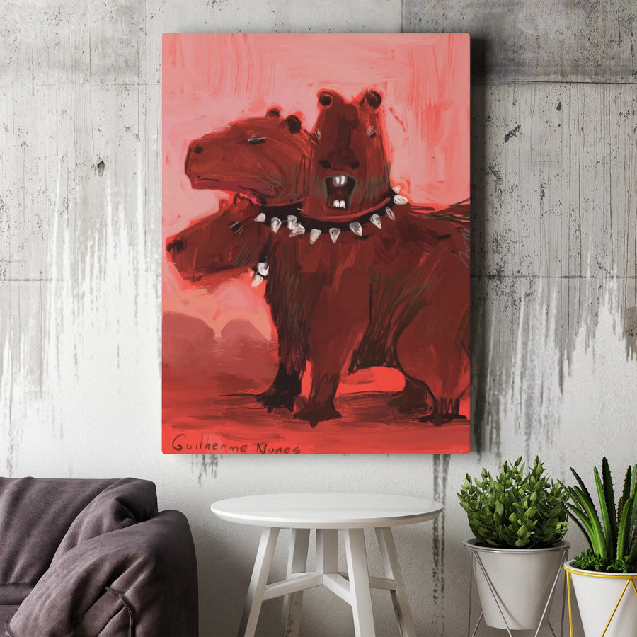 Capyberus Canvas Wall Art | Three Headed Cerberus Capybara Painting | Premium Gallery-Wrapped Canvas | Unique Gift for Mythology & Animal Lovers