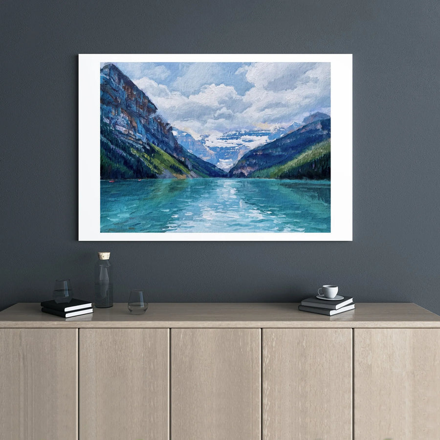 Lake Louise Canvas Wall Art | Banff National Park Oil Painting Style | Premium Gallery Wrap | Nature Landscape Home Decor Gift