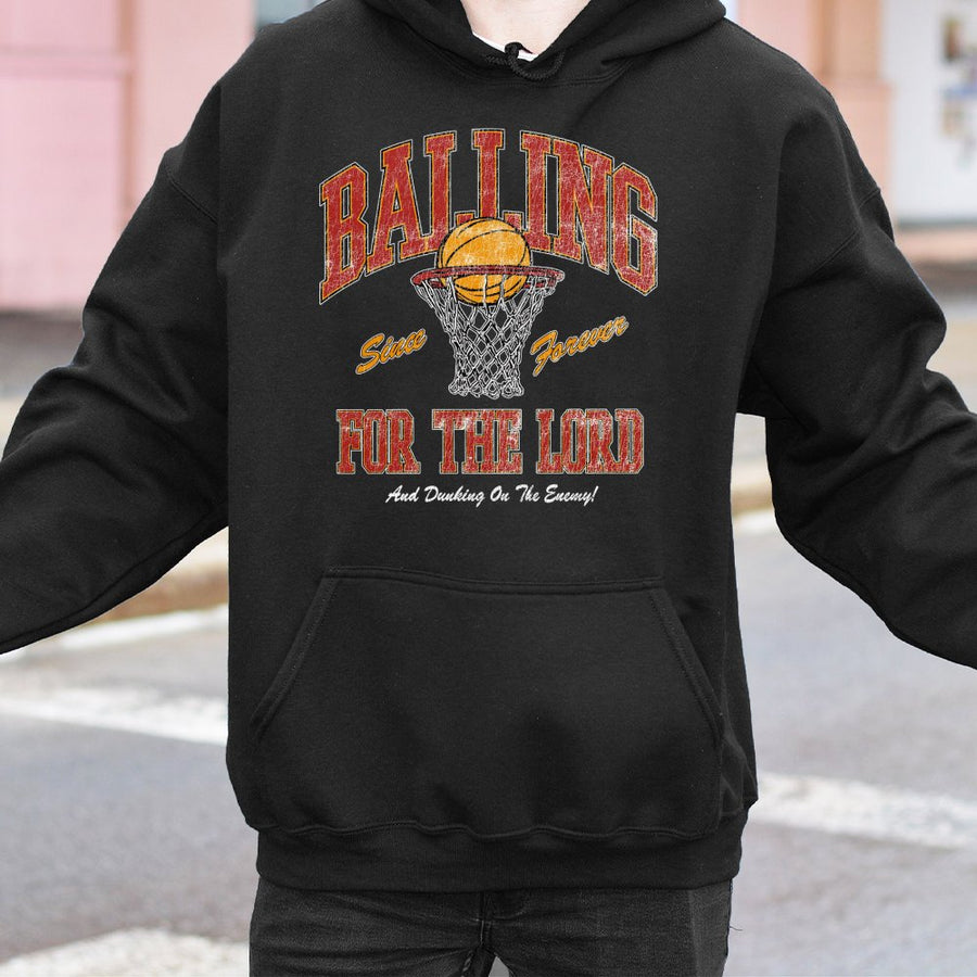 Balling For The Lord Hoodie | Retro Basketball Faith Graphic | Premium Cotton Blend Fleece | Christian Gift for Basketball Players and Youth