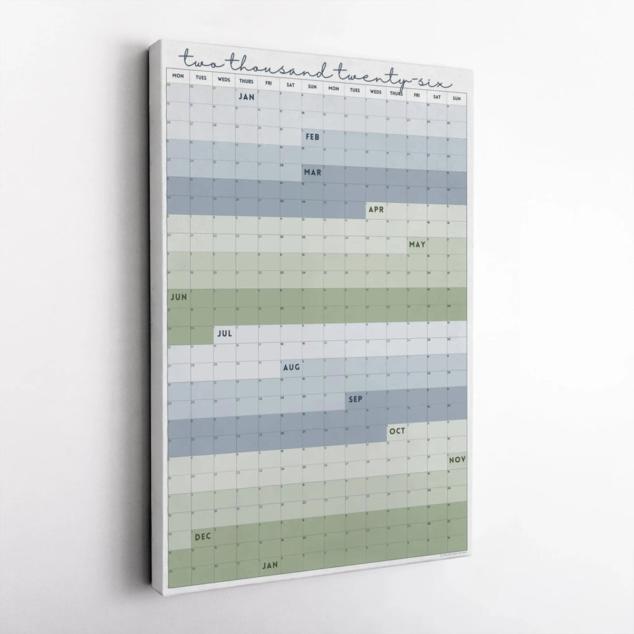 2026 Year at a Glance Calendar Canvas | Vertical Color Block Wall Planner | Premium Gallery Wrapped Decor | Minimalist Home Office Gift