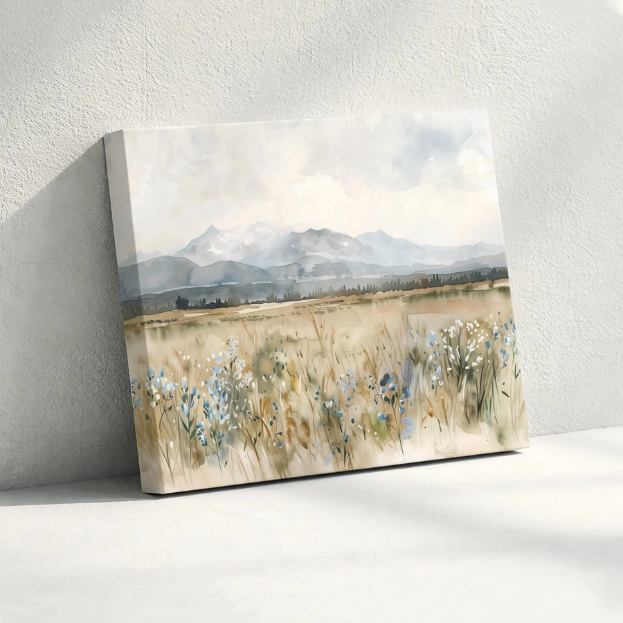 Mountain Wildflower Canvas Wall Art | Watercolor Meadow Painting | Premium Gallery Wrapped Canvas | Modern Farmhouse Living Room Decor