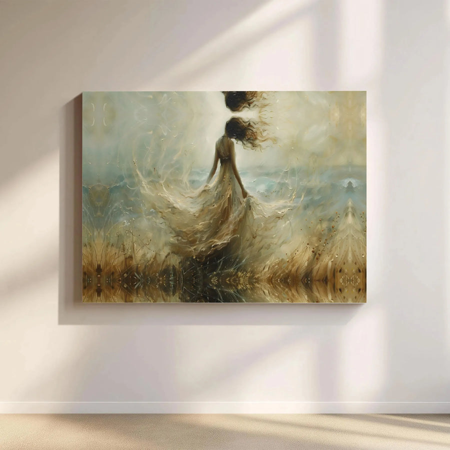Ethereal Woman Canvas Wall Art | Flowing Dress Abstract Painting with Reflection | 1.25-Inch Gallery Wrap | Premium Home Decor Gift