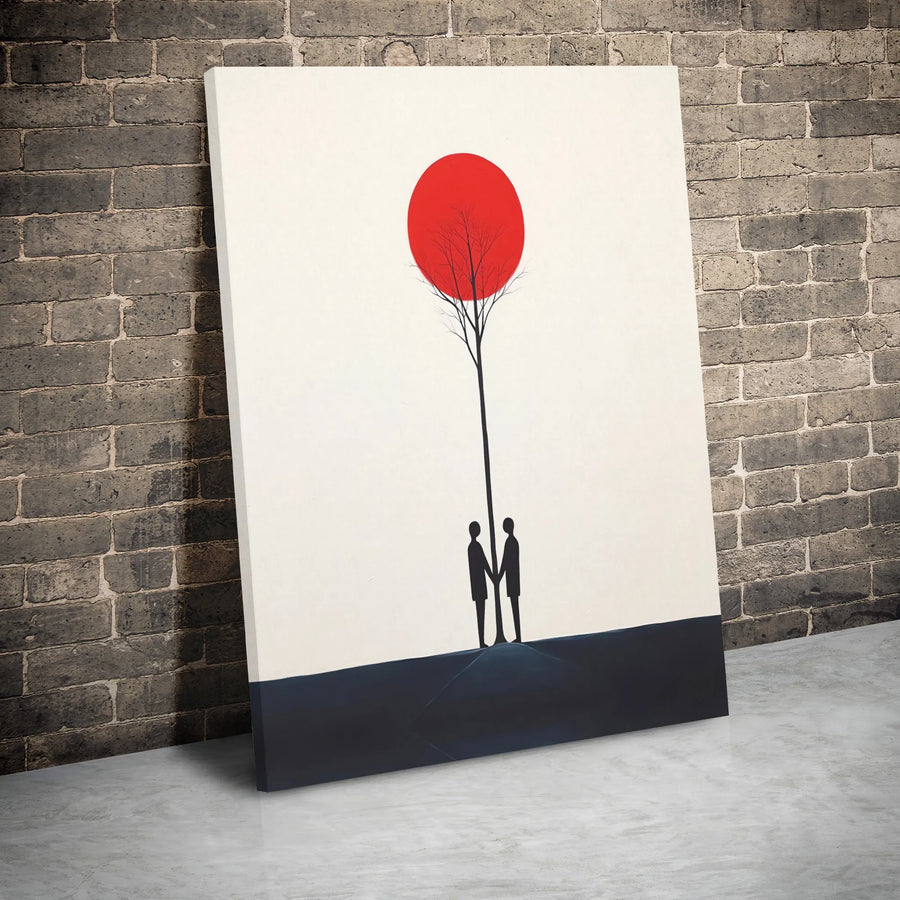 Minimalist Couple Wall Art | Romantic Holding Hands Red Sun Canvas | Premium Gallery Wrap Decor | Gift for Anniversary or Wedding