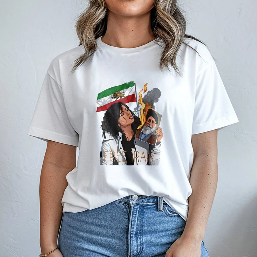 Free Iran T-Shirt | Lion and Sun Flag Persian Freedom Protest | Premium Cotton Graphic Tee | Unisex Activist Apparel Gift