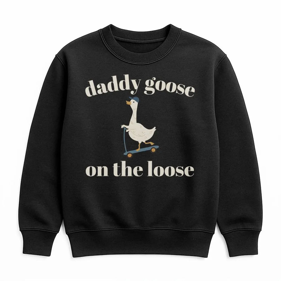 Daddy Goose On The Loose Sweatshirt | Funny Goose on a Scooter Sweatshirt | Premium Cotton Blend | Unique Humor Gift for Dad, Father's Day