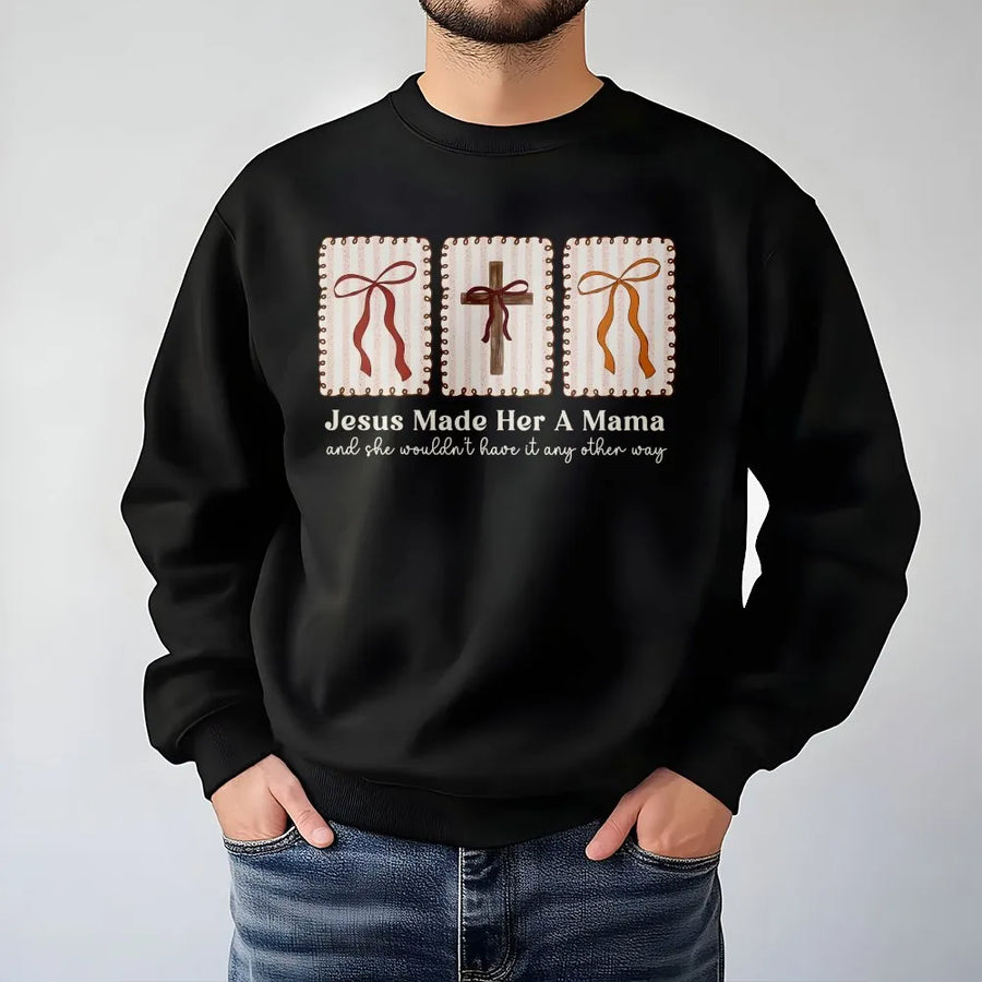 Christian Mama Sweatshirt | Coquette Bow Cross Graphic | Soft Cotton Blend | Religious Gift for New Mom