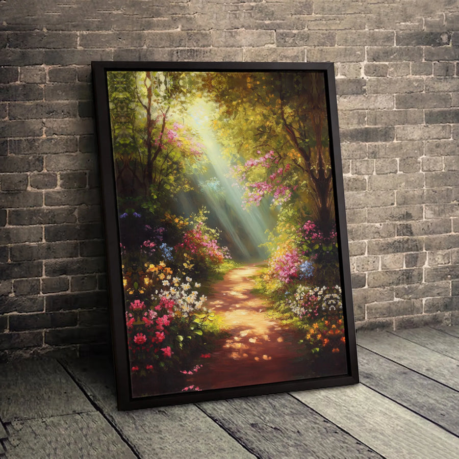 Forest Path Wall Art | Sunlit Garden Landscape Canvas | Premium Fade-Resistant Gallery Wrap | Serene Nature Decor for Living Room Gift
